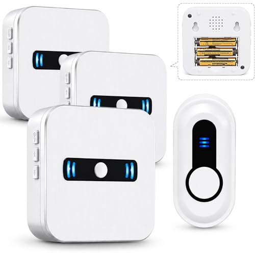 SANJIE Wireless Doorbell Battery Operated,1 Button 3 Receivers | Cordless Portable Door Bells Chime Waterproof Push Button 500+ Ft for Classroom Home Office Apartment Store