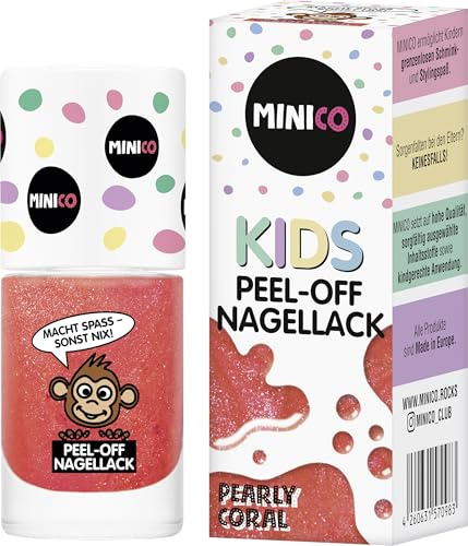 MINICO Premium Kinder Nagellack Pearly Coral, 5ml, abziehbar, kindgerecht, wasserbasis, derma-getestet, vegan, peel-off entfernbar