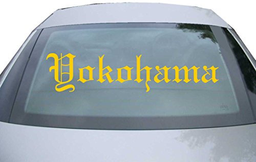 Indigos UG Auto Aufkleber Yokohama gold - 600x135 mm - konturgeschnittener Autoaufkleber ohne Hintergrund - selbstklebender Sticker für Auto, Fenster, Bus oder LKW - UV-beständig & wetterfest - Tuning