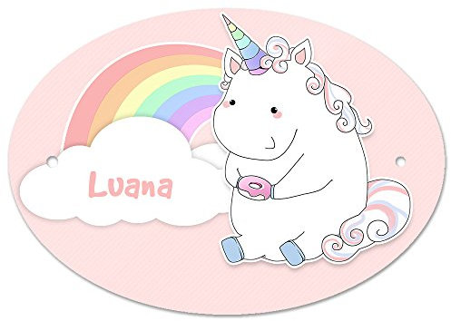 Türschild mit Namen Luana und Einhorn-Motiv in Pastell-Optik für Mädchen | Kinderzimmer-Schild