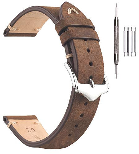 EACHE Uhrenarmband 20mm, Vintage Uhrenarmband Leder Crazy Horse & Öl Wachs Leder Uhrenarmbänder für Herren/Damen (Crazy Horse Braun)