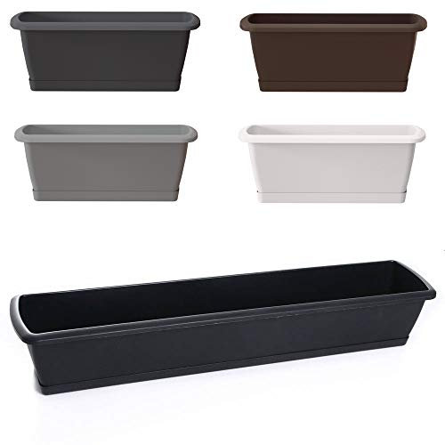 rg-vertrieb Blumentopf Blumenkasten Balkonkasten Pflanztopf mit Untersetzer Robuster Kunststoff Geländerkasten 40cm-90cm 6 Größen (400 Anthrazit)
