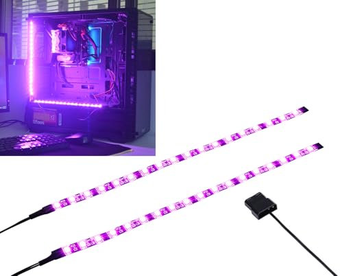 MIWATT LED-Streifen Computerbeleuchtung mit Magnet-, Molex-Anschluss, 2 Stück LED-Leiste für PC-Gehäuse-Beleuchtungsset (30 cm, 18 LEDs, pink)