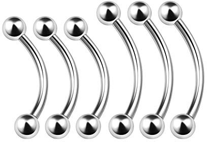 KJM FASHION 6 STK Chirurgenstahl Banane Ohr 1,2mm 16 Gauge 10mm 3/8 12mm 1/2 3mm Kugel Helix Rook Cartilage Tragus Ohrringe Labret Piercing Schmuck 4627