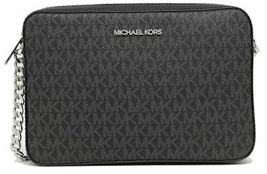 Michael Kors Umhängetasche für Damen, Jet-Set-Stil, Schwarz (Schwarz-silberfarbene Hardware), Medium