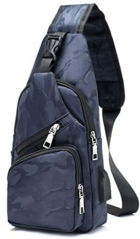 flintronic Brusttasche mit USB-Aufladung, Brusttasche Sling mit Verstellbarem, Rucksack Schultertasche für Männer (einschließlich 1 * USB-Kabel) - Blau Tarnung