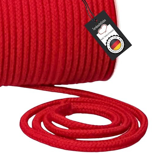 Turnbeutelliebe® Baumwollkordel 8mm Rot - robuste Bastelschnur Meterware - Dickes Baumwollseil für Turnbeutel, Taschen & Hosen - geflochtene Schnur individuell zuschneidbar - Makramee-Kordel rund