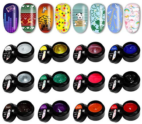 Biutee Stamping Gel Polish, 12 Farben UV Nagellack 8ml Stamping Gel Nagellack Nail