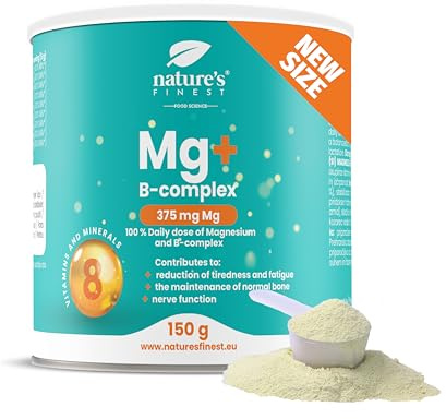 Nature's Finest Magnesium & B-Komplex, Trinkpulver | Magnesiumcitrat Plus 7 B-Vitamine in Einem Trinkpulver - Orangengeschmack, Vegan, Ohne Zuckerzusatz