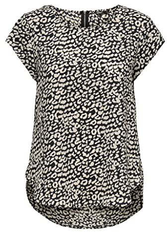ONLY Women's ONLVIC SS TOP NOOS WVN Blouse, Black/AOP: Leo Eggnog,10 UK