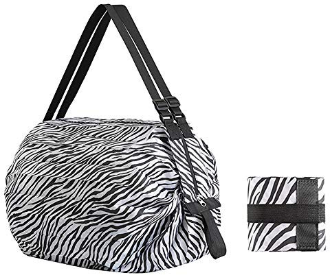 JUVEL Faltbare Einkaufstaschen, wiederverwendbare Einkaufstasche, praktische Einkaufstasche, Polyester, langlebig, waschbar, große Kapazität, zum Einkaufen Home Travel Outdoor Camping (Zebramuster)