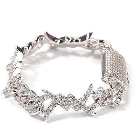 HALOKAIYA Fantex 18K Iced Out Rose Dornen Stacheldraht Armband, Vollständig Bling CZ Diamant Kubanische Gliederkette, Hip Hop Schmuck für Männer Frauen (White, 8)