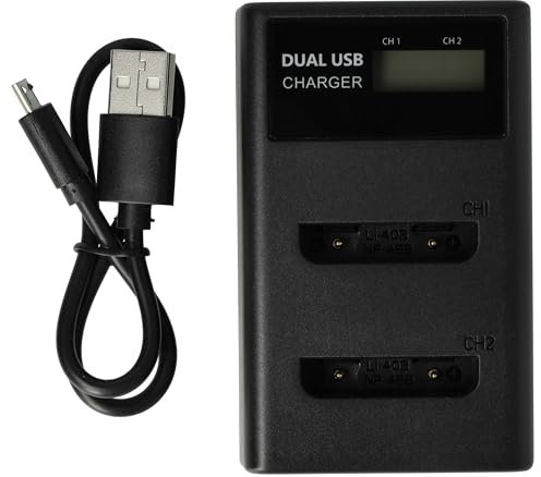 vhbw Dual USB Ladegerät kompatibel mit Prestigio Roadrunner 300, DC 8XS, Revue, DC 7XS Kamera/Akku - Ladeschale mit Display, 4,2 V