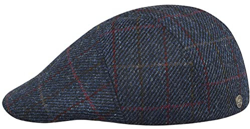 Sterkowski Modell Ivy Five | Harris Tweed Schiebermütze Herren | Flatcap Newsboy Cap Winter Schirm Irische 59 cm Blau/Rot