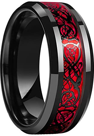 PAMTIER Rot Keltisches Titan Hartmetall Ring 8mm Herren Hochzeitsband Poliert Komfort Passform Größe 62 (19.7)