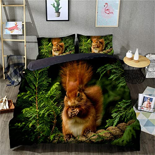 TXZSTGB 3D-gedruckte Bettwäsche, Bettbezug, Eichhörnchen-Bettbezug, atmungsaktives Unisex-Tagesdecken-Bettwäsche-Set (Einzelgröße 135 x 200 cm, 1 Bettbezug + 1 Kissenbezug)