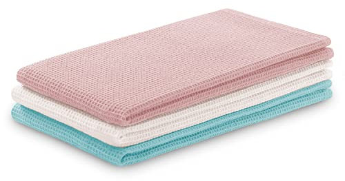 AmeliaHome 3er Set Geschirrtücher Baumwolle Küchentücher 50x70 cm Waffelpique Waffelstoff Letty Rosa Türkis