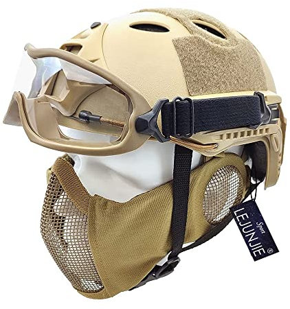 PJ Tactique Airsoft Casque Fast et Masque Demi-Masque Pliable avec Lunettes de Protection Intégrale pour Pistolet Paintball BB