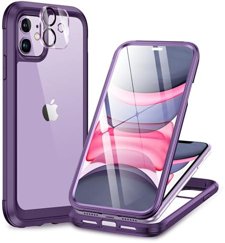 Miracase Glas Serie für iPhone 11 Hülle, vollständiger Kameraschutz, 360 Grad Schutzhülle mit Militärschutz, stoßfest, sturzsicher, Kratzfest, antifinger, iPhone 11 Handyhülle, Lila