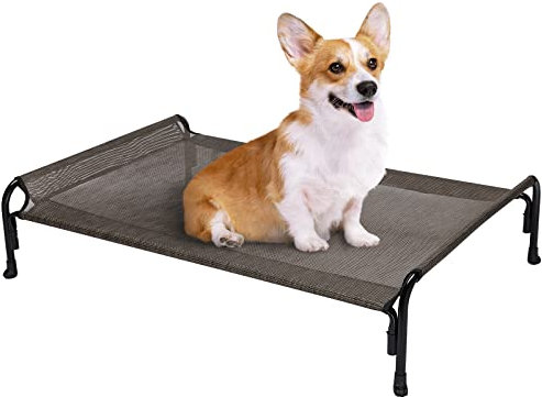 Veehoo Original Cooling Elevated Dog Bed, Outdoor Raised Dog Cots Bed for Medium Dogs, Chew Proof Standing Pet Bed with Washable Breathable Mesh, No-Slip Feet for Indoor Outdoor, Medium, Brown