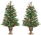 HOMCOM 2er Set künstlicher Weihnachtsbaum 90 cm feuerfest getopfter künstlicher Weihnachtsbaum mit 110 Zweigen 10 Beeren 8 Tannenzapfen und Blättern PVC Indoor Weihnachtsdekoration Grün