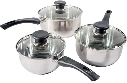 Kabalo 3 Pan Set Stainless Steel Saucepans Cookware Cooking Pots & Glass Lids with Handles