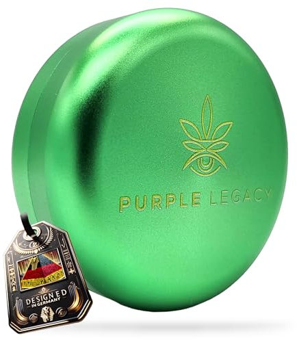 PURPLE LEGACY Ultra leichte Stash Box Aluminium Dose I Wasserdicht I Luftdicht I ø55x24mm I UV Licht geschützte Box für Pillen Kräuter Gewürze (Purple Green)