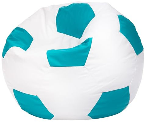 Ecopuf Football Sack L - Spielkissen aus Kunstleder - Ideal für Fußballfans, Kinder - Sitzsack Wohnzimmer - Sitzpouf Samt - Gaming Stuhl Pouf Sack - 90x55cm, Türkis E20