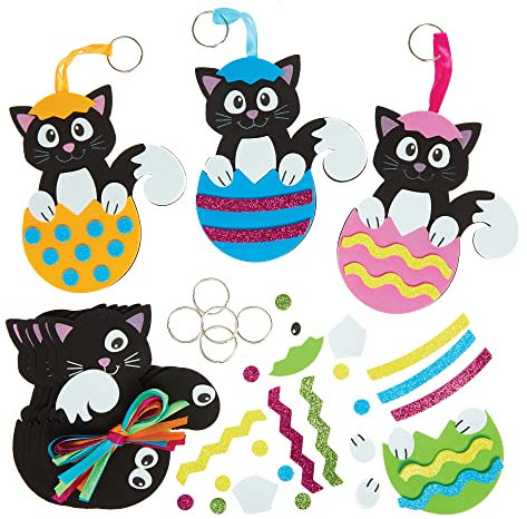 Baker Ross FX544 Mix und Match Oster-Katzen-Schlüsselanhänger-Bausätze - Packung mit 8, Schaumstoff-Osterbastelset für Kinder