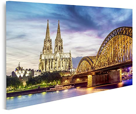 islandburner Bild auf Leinwand Beleuchteter Dom Köln Brücke Rhein Sonnenuntergang Bilder Wandbilder Poster ILTF-1P