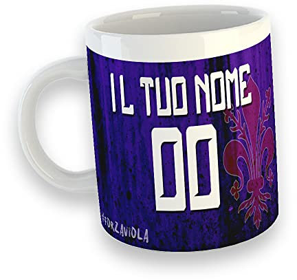 Forza Viola Tazza Mug in Ceramica Personalizza con Nome e Numero Colazione Idea Regalo Squadra del Cuore Tifosi Giglio Firenze 1926 Papà Nonno Natale Compleanno Calcio Pallone Italia