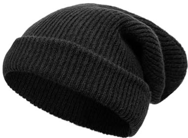 Tinncana Doppelseitige Strickmütze aus Merinowolle für Männer und Frauen, ultradicke, weiche und warme Skimützen für den Winter (Schwarz)