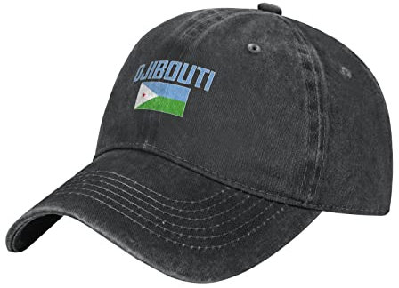 BAAROO Baseballkappe mit Dschibuti-Flagge, Herren, schwarz, Vintage, Baumwolle, gewaschene Denim-Hut, verstellbar, Unisex, für Erwachsene, #1546, M/Einheitsgröße