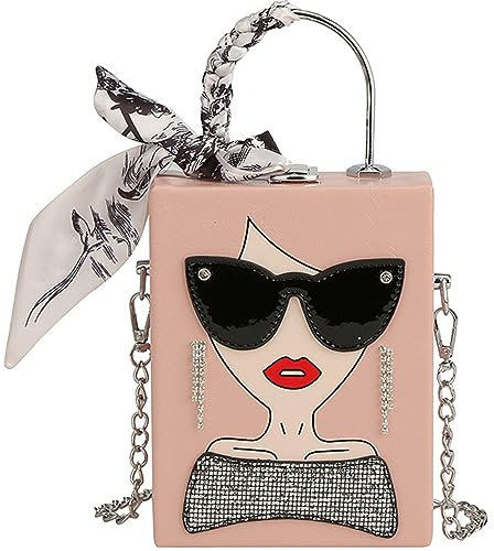 Neuheit Einzigartige 3D Lady Gesicht PU Leder Top Griff Satchel Handtaschen für Frauen Funky Tote Geldbörse Hobo Crossbody Schultertaschen, Rosa (Crystal Pink), Large, Neuheit