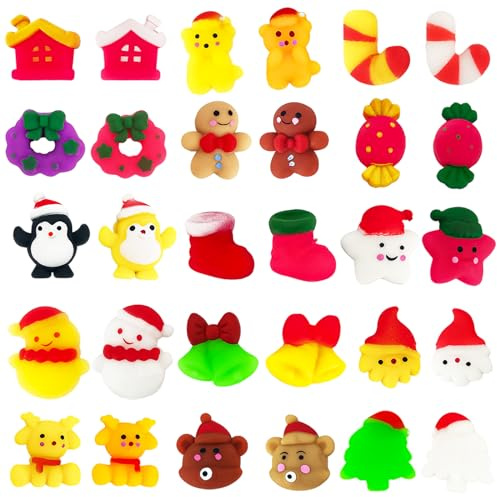 30Pcs Christmas Mochi Squishy Toys,Mini Kawaii Moji Squishies ,Xmas Party Favors for Kids,Cute Squeeze Toy for Christmas Stocking Fillers,Advent Calendar Fillers,Class Prizes, Xmas Party Bag Fillers