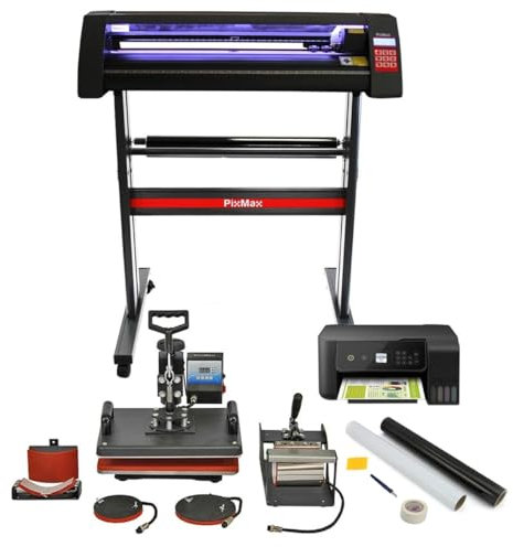 Vinyl Cutter Plotter Machine LED Lights 5 in 1 Heat Press Machine Printer, Weeding Kit, Signcut Pro Software Printing Transfer Sublimation Starter Customise Complete Bundle Mugs, T-shirt, Phone Covers