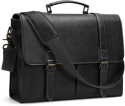 RAINSMORE Borsa Porta PC 15.6 Pollici Lavoro Uomo Ufficio in Pelle PU a Tracolla Documenti Computer Portatile Impermeabile