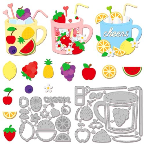 GLOBLELAND Obstbecher Stanzformen Für Kartenherstellung Obstgetränkebecher Metallstanzformen Stanzformen Vorlage DIY Scrapbooking Prägung Papier Album Basteln Dekor