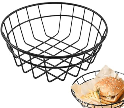 Moxeupon Cestino per friggitrice, in metallo, ciotola per frutti di bosco in acciaio inox, porta pane e frutta, cestino per picnic portatile, decorazione da cucina per interni ed esterni