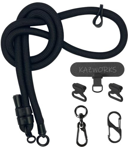 kazworks Cell Phone Lanyard Phone Strap Crossbody Thick Rope Phone Sling 49in-65in(125cm-165cm) Adjustable (US/black, S)