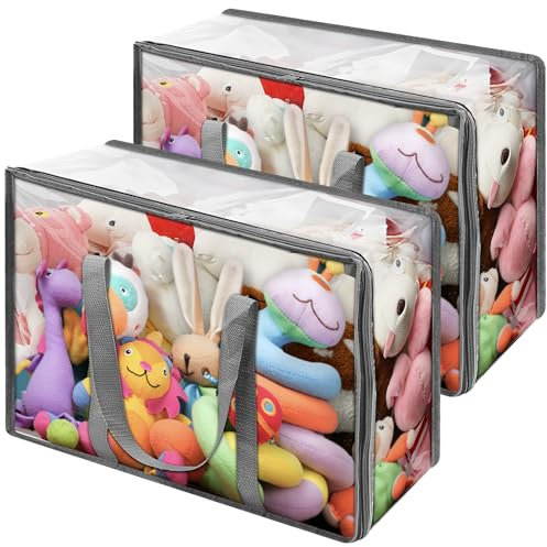 Vieshful 2 Stück Transparente Plastik Aufbewahrungstasche, 90L Organizer Aufbewahrungsbox Kleideraufbewahrung Umzugskartons für Bettdecken, Kleidung, Bettwäsche, Weihnachtskränzen und Steppdecken