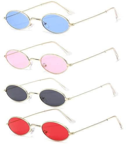 Exsbtay 4 Stück Hippie Sonnenbrille - Bunte Klein Oval Brille für Damen, Retro-Stil - Ideal für Reisen, Selfie, Strand, Sommer, Alltag