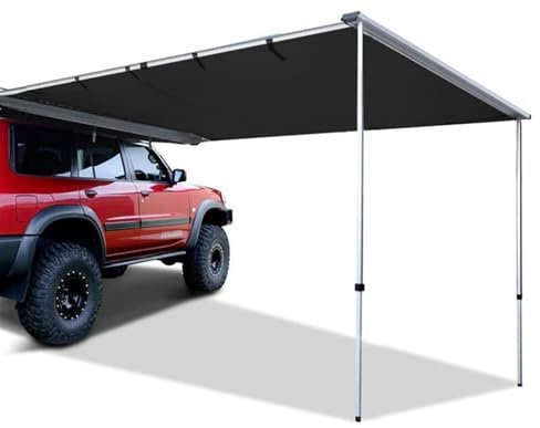 Fahrzeugmarkise, Dachträger, Ausziehbarer Sonnenschutz, Abdeckung PU4000 MM, UV50+, Einziehbare, Wetterfeste Auto-Seitenmarkise für SUV, Camping und Überland (schwarz)