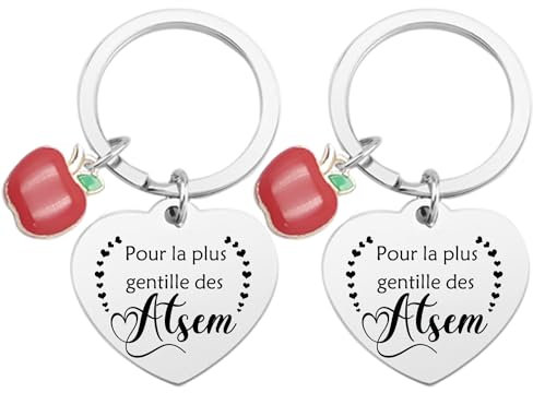 2PS Cadeau Atsem Maternelle Porte Clé Atsem Cadeau Remerciement Cadeau Atsem D'école Fin D'année Cadeaux Atsem Cadeau Atsem Fin D'Année Cadeau Maitresse Cadeau Merci Atsem Cadeau Maîtresse et Atsem