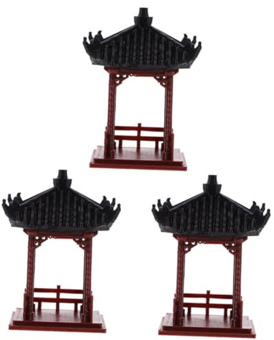 Ciieeo 3 Pièces Belvédère Pagode De La Maison De Statue D'autel Miniature Statue Chinoise Déco De Jardin De Sable Maison De Poupées Déco De Jardin Asiatique Mini-Jardin Rouge Abdos