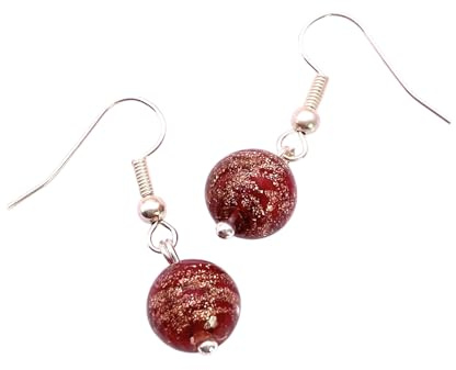 Murano Passion - Rot, 8 mm Muranoglas-Tropfen-Ohrringe, Versilbert / vergoldet, Post Fassung, Baumeln, Nickel Frei, 2 Stück, Murano Passion