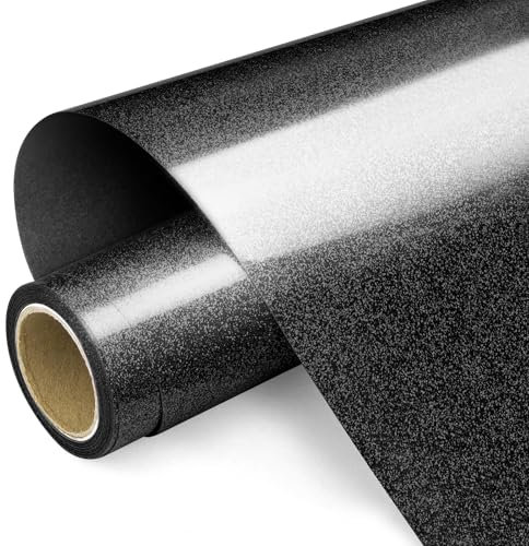 Prime Vinyl Heat Transfer Vinyl, 12 x 8ft Black Glitter HTV Vinyl for T-Shirt, Iron on Vinyl for All Cutter Machines Easy to Cut & Weed with Heat Press DIY Craft Designs