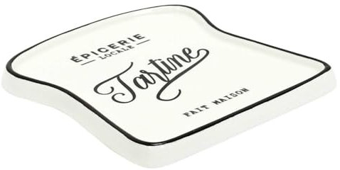 HOME DECO FACTORY, KA5978, Assiette à Toast Design Élégant en Grès, Idéale pour Brunch et Dîners, Durable et Facile à Nettoyer, Dimensions 17x16 cm, Couleurs Blanc et Noir