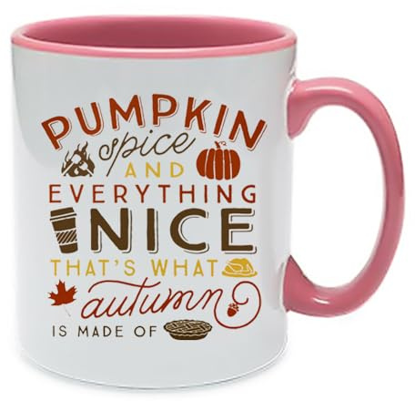 Giftme Autumn's Embrace, Pumpkin Spice and Everything Nice, Inside Coloured Mug, Ceramic Coffee, Tea Mug. (Pink)