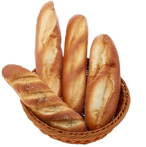Gresorth 4 pièces Pain artificiel Décoration Faux pain Dessert Modèle réaliste Baguette française Simulation Sésame Pâtisserie Affichage pour la cuisine à la maison